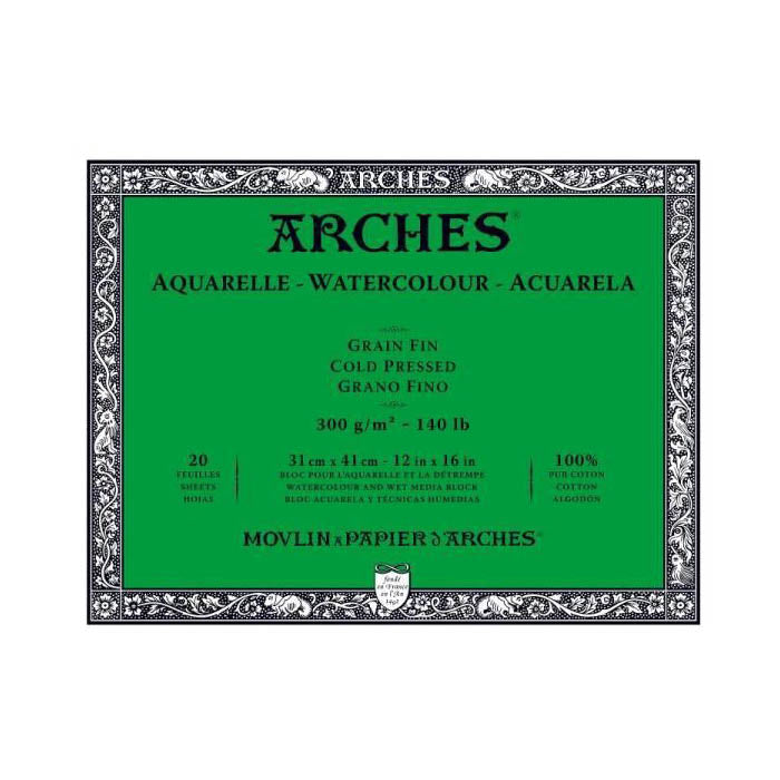 Bloc Arches para Acuarela 300 gr Grano Fino 100% Algodón