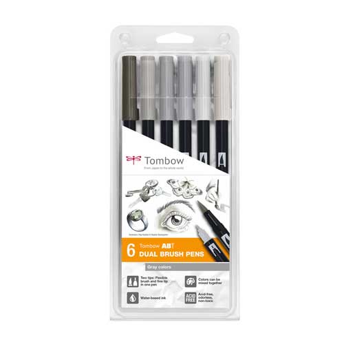 Set de 6 Dual Brush Pens Tombow Gray Colors