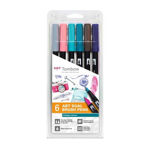 Set de 6 Dual Brush Pens Tombow Vintage Colours